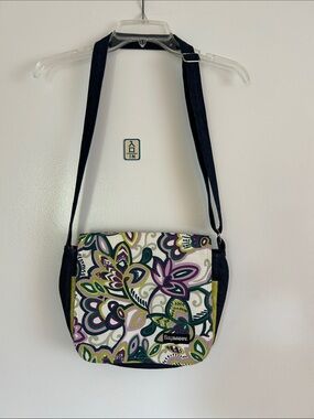 Floral Canvas Crossbody Bag in Green & Purple